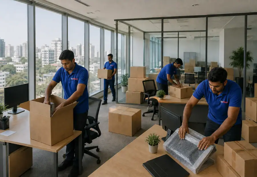 SoMaxx office relocation professionals packing equipment
